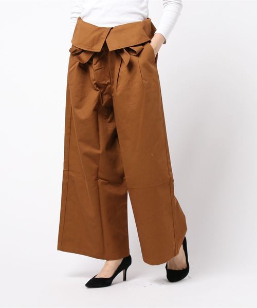 STYLEBLOCK（スタイルブロック）の「綿ツイルウエストリボンワイドパンツ（その他パンツ・レディース・ブラック/ベージュ/カーキ/キャメル・M）」の4枚目の写真