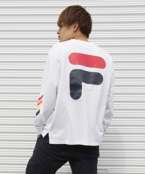 FILA HERITAGE(フィラヘリテージ)の「FILA heritage ロゴバックプリントクルーネックジャージーロングスリーブTシャツ(Tシャツ/カットソー・メンズ・ネイビー/オレンジ/ホワイト・M/XL/XXL/L/S)」の2枚目の写真