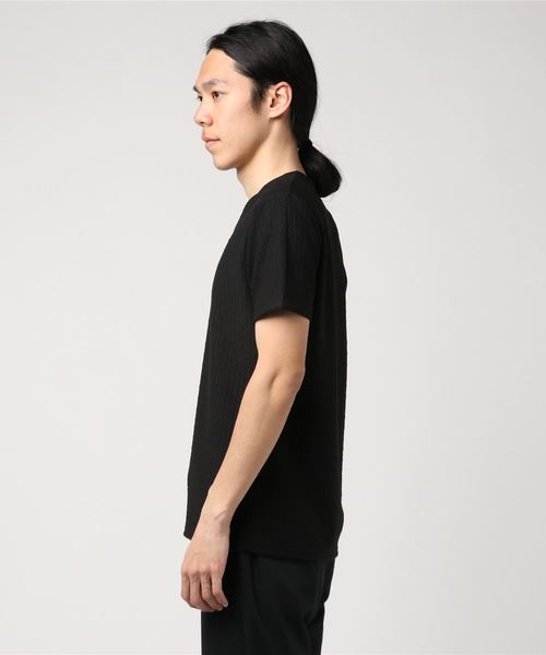 おしゃれスタ(オシャレスタ)の「ジャカードストライプVネック半袖カットソー(SS)(Tシャツ/カットソー・メンズ・ホワイト/ネイビー/ブラック・M/L)」の5枚目の写真