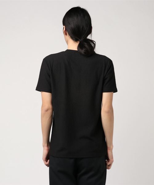 おしゃれスタ(オシャレスタ)の「ジャカードストライプVネック半袖カットソー(SS)(Tシャツ/カットソー・メンズ・ホワイト/ネイビー/ブラック・M/L)」の4枚目の写真