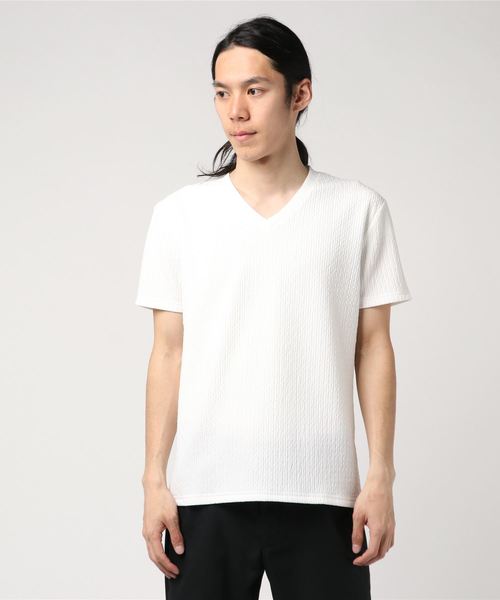 おしゃれスタ(オシャレスタ)の「ジャカードストライプVネック半袖カットソー(SS)(Tシャツ/カットソー・メンズ・ホワイト/ネイビー/ブラック・M/L)」の15枚目の写真