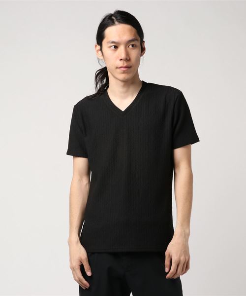 おしゃれスタ(オシャレスタ)の「ジャカードストライプVネック半袖カットソー(SS)(Tシャツ/カットソー・メンズ・ホワイト/ネイビー/ブラック・M/L)」の14枚目の写真