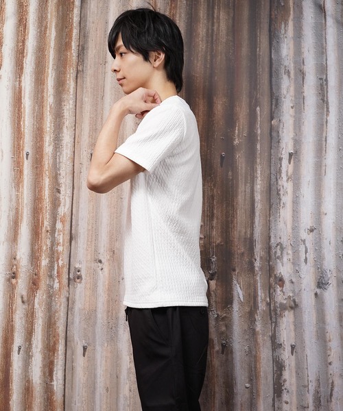 おしゃれスタ(オシャレスタ)の「ジャカードストライプVネック半袖カットソー(SS)(Tシャツ/カットソー・メンズ・ホワイト/ネイビー/ブラック・M/L)」の12枚目の写真