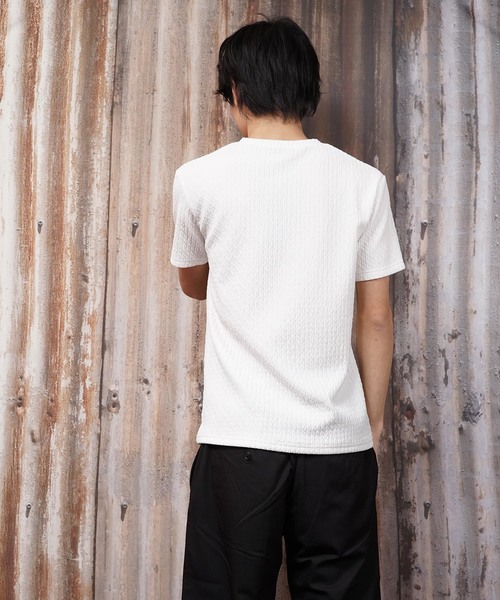 おしゃれスタ(オシャレスタ)の「ジャカードストライプVネック半袖カットソー(SS)(Tシャツ/カットソー・メンズ・ホワイト/ネイビー/ブラック・M/L)」の11枚目の写真