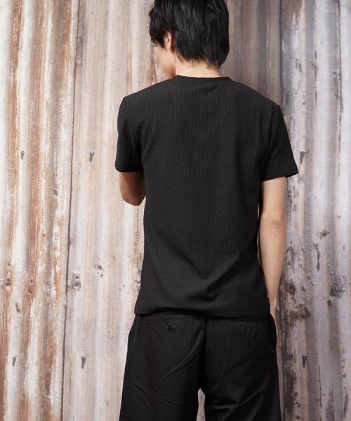 おしゃれスタ(オシャレスタ)の「ジャカードストライプVネック半袖カットソー(SS)(Tシャツ/カットソー・メンズ・ホワイト/ネイビー/ブラック・M/L)」の9枚目の写真