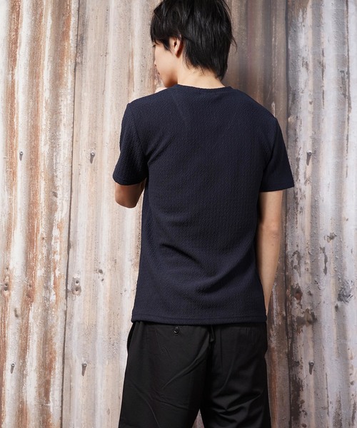 おしゃれスタ(オシャレスタ)の「ジャカードストライプVネック半袖カットソー(SS)(Tシャツ/カットソー・メンズ・ホワイト/ネイビー/ブラック・M/L)」の7枚目の写真