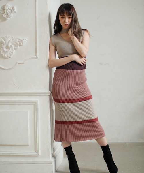 LIPSERVICE(リップサービス)の「ニュアンスボーダーマーメイドニットワンピース(ワンピース・レディース・ブラック/その他1/その他2/オレンジ系その他・S/M)」の3枚目の写真