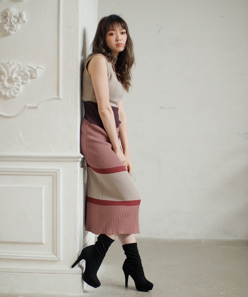 LIPSERVICE(リップサービス)の「ニュアンスボーダーマーメイドニットワンピース(ワンピース・レディース・ブラック/その他1/その他2/オレンジ系その他・S/M)」の5枚目の写真