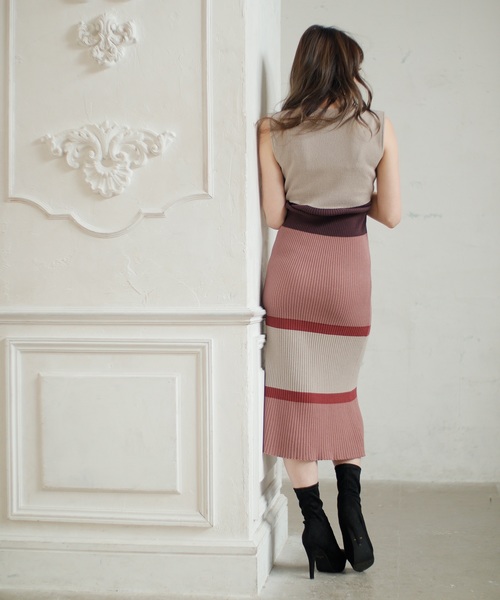 LIPSERVICE(リップサービス)の「ニュアンスボーダーマーメイドニットワンピース(ワンピース・レディース・ブラック/その他1/その他2/オレンジ系その他・S/M)」の6枚目の写真