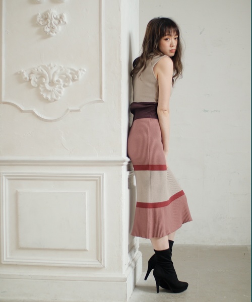 LIPSERVICE(リップサービス)の「ニュアンスボーダーマーメイドニットワンピース(ワンピース・レディース・ブラック/その他1/その他2/オレンジ系その他・S/M)」の7枚目の写真