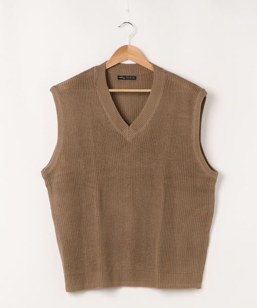 Bling Leads(ブリングリーズ)の「麻タッチアクリル畔編みベスト(ベスト・メンズ・ホワイト系その他/ホワイト系その他2/ブラック系その他/ブルー系その他/ブラック/ベージュ系その他/ネイビー/ベージュ・LARGE/X-LARGE/MEDIUM)」の6枚目の写真