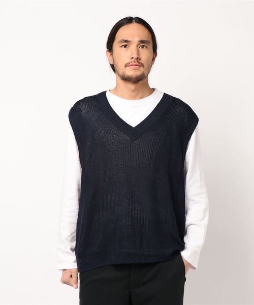 Bling Leads(ブリングリーズ)の「麻タッチアクリル畔編みベスト(ベスト・メンズ・ホワイト系その他/ホワイト系その他2/ブラック系その他/ブルー系その他/ブラック/ベージュ系その他/ネイビー/ベージュ・LARGE/X-LARGE/MEDIUM)」の8枚目の写真