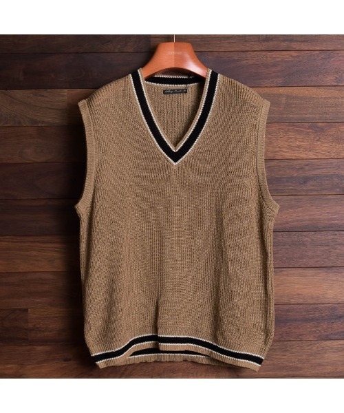 Bling Leads(ブリングリーズ)の「麻タッチアクリル畔編みベスト(ベスト・メンズ・ホワイト系その他/ホワイト系その他2/ブラック系その他/ブルー系その他/ブラック/ベージュ系その他/ネイビー/ベージュ・LARGE/X-LARGE/MEDIUM)」の5枚目の写真