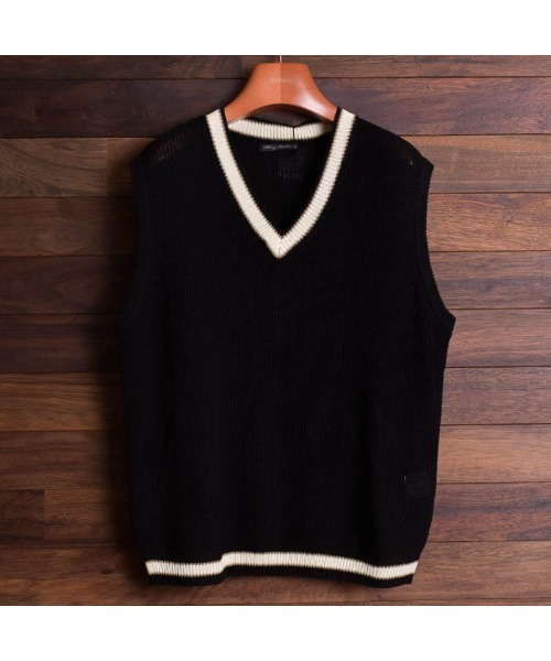 Bling Leads(ブリングリーズ)の「麻タッチアクリル畔編みベスト(ベスト・メンズ・ホワイト系その他/ホワイト系その他2/ブラック系その他/ブルー系その他/ブラック/ベージュ系その他/ネイビー/ベージュ・LARGE/X-LARGE/MEDIUM)」の3枚目の写真