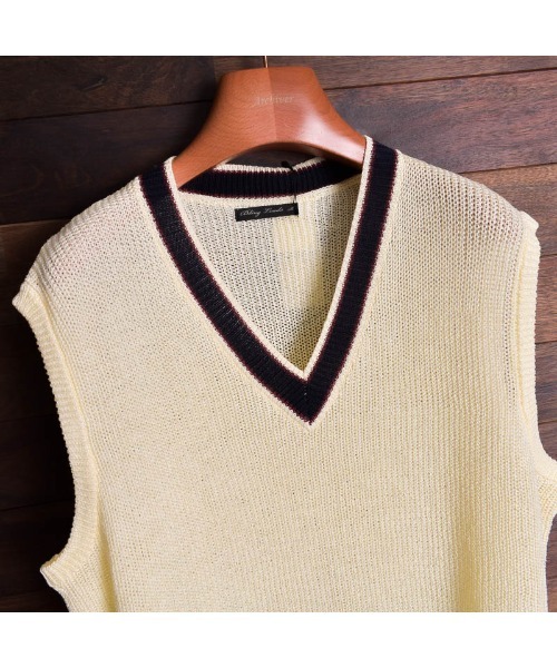 Bling Leads(ブリングリーズ)の「麻タッチアクリル畔編みベスト(ベスト・メンズ・ホワイト系その他/ホワイト系その他2/ブラック系その他/ブルー系その他/ブラック/ベージュ系その他/ネイビー/ベージュ・LARGE/X-LARGE/MEDIUM)」の13枚目の写真