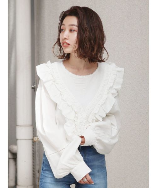 Ungrid(アングリッド)の「コットンフリルレースブラウス(シャツ/ブラウス・レディース・ブラック/パープル/オフホワイト・FREE)」の10枚目の写真