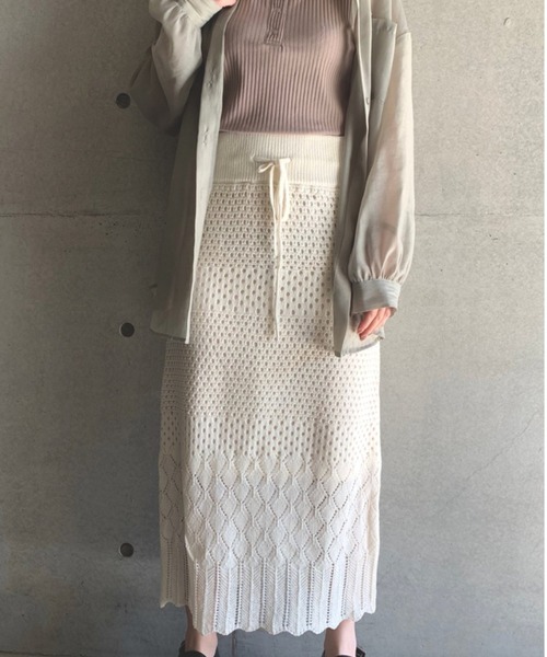 FUN.TRINITY（ファン トリニティー）の「クロシェタイトスカート（スカート・レディース・ブラック/ベージュ/オフホワイト・M）」の2枚目の写真
