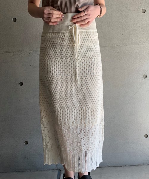 FUN.TRINITY（ファン トリニティー）の「クロシェタイトスカート（スカート・レディース・ブラック/ベージュ/オフホワイト・M）」の5枚目の写真