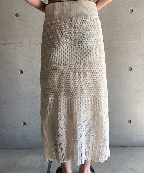 FUN.TRINITY（ファン トリニティー）の「クロシェタイトスカート（スカート・レディース・ブラック/ベージュ/オフホワイト・M）」の4枚目の写真