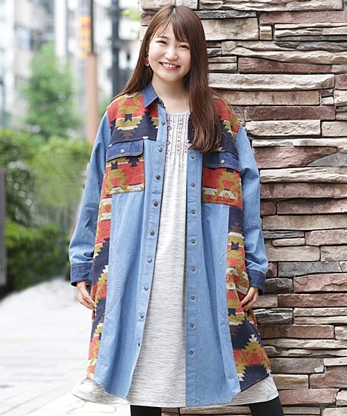 チチカカ チチカカ の デニムパッチジャガードシャツワンピース シャツワンピース Wear