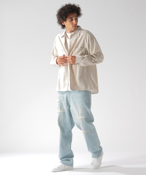 BAYFLOW（ベイフロー）の「ストライプCPOシャツ（シャツ/ブラウス・メンズ・ベージュ/ネイビー/オフホワイト・SMALL/MEDIUM/LARGE）」の15枚目の写真