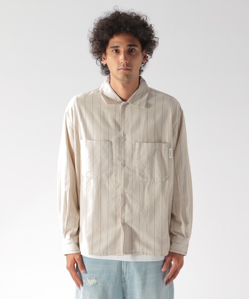 BAYFLOW（ベイフロー）の「ストライプCPOシャツ（シャツ/ブラウス・メンズ・ベージュ/ネイビー/オフホワイト・SMALL/MEDIUM/LARGE）」の5枚目の写真