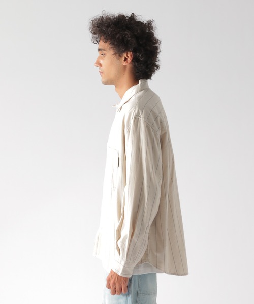 BAYFLOW（ベイフロー）の「ストライプCPOシャツ（シャツ/ブラウス・メンズ・ベージュ/ネイビー/オフホワイト・SMALL/MEDIUM/LARGE）」の13枚目の写真