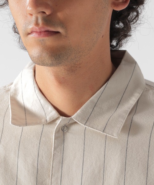 BAYFLOW（ベイフロー）の「ストライプCPOシャツ（シャツ/ブラウス・メンズ・ベージュ/ネイビー/オフホワイト・SMALL/MEDIUM/LARGE）」の6枚目の写真