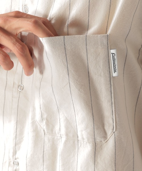 BAYFLOW（ベイフロー）の「ストライプCPOシャツ（シャツ/ブラウス・メンズ・ベージュ/ネイビー/オフホワイト・SMALL/MEDIUM/LARGE）」の4枚目の写真