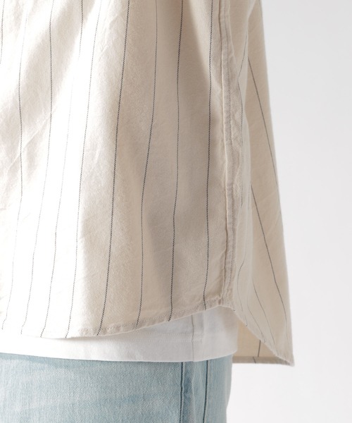 BAYFLOW（ベイフロー）の「ストライプCPOシャツ（シャツ/ブラウス・メンズ・ベージュ/ネイビー/オフホワイト・SMALL/MEDIUM/LARGE）」の8枚目の写真