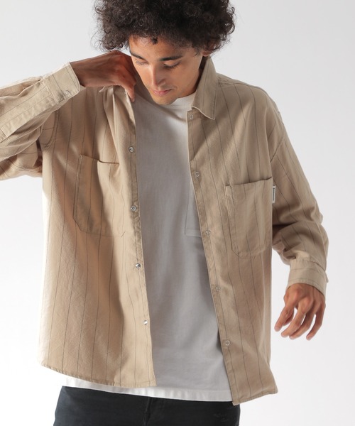 BAYFLOW（ベイフロー）の「ストライプCPOシャツ（シャツ/ブラウス・メンズ・ベージュ/ネイビー/オフホワイト・SMALL/MEDIUM/LARGE）」の22枚目の写真