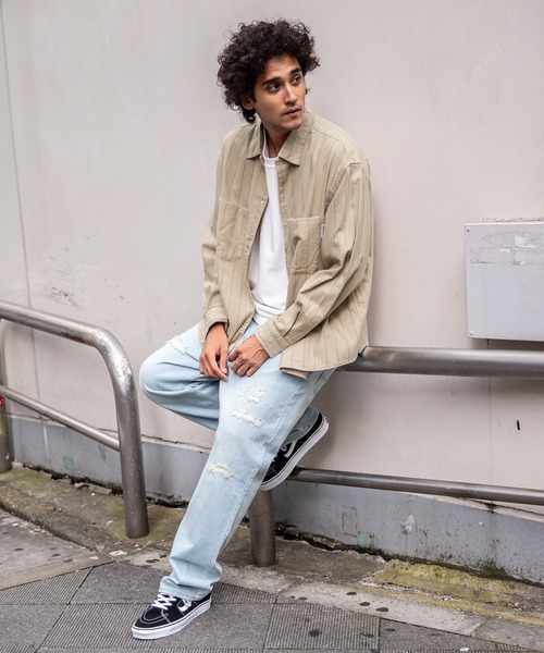 BAYFLOW（ベイフロー）の「ストライプCPOシャツ（シャツ/ブラウス・メンズ・ベージュ/ネイビー/オフホワイト・SMALL/MEDIUM/LARGE）」の12枚目の写真