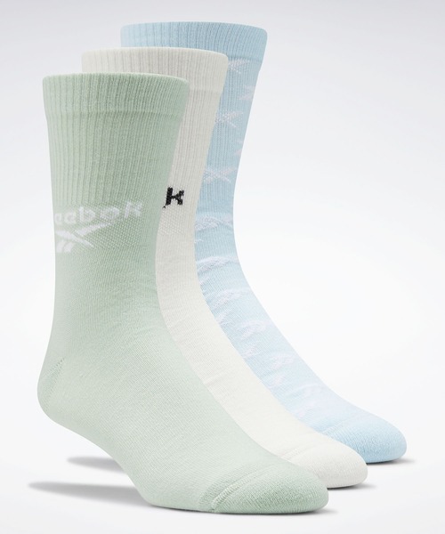 Reebok（リーボック）の「クラシックス フォールドオーバー クルー ソックス 3足組 / Classics Fold-Over Crew Socks 3 Pairs（ソックス/靴下・メンズ・ブラック/ホワイト×ブルー/ピンク/ネイビー/アイボリー/ホワイト×グリーン/ホワイト/イエロー・X-LARGE/LARGE/MEDIUM/SMALL）」の4枚目の写真