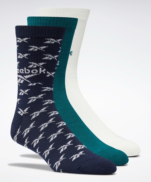 Reebok（リーボック）の「クラシックス フォールドオーバー クルー ソックス 3足組 / Classics Fold-Over Crew Socks 3 Pairs（ソックス/靴下・メンズ・ブラック/ホワイト×ブルー/ピンク/ネイビー/アイボリー/ホワイト×グリーン/ホワイト/イエロー・X-LARGE/LARGE/MEDIUM/SMALL）」の6枚目の写真