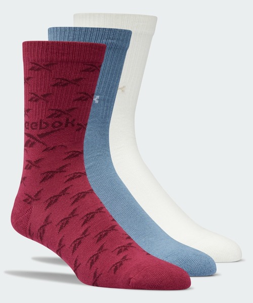 Reebok（リーボック）の「クラシックス フォールドオーバー クルー ソックス 3足組 / Classics Fold-Over Crew Socks 3 Pairs（ソックス/靴下・メンズ・ブラック/ホワイト×ブルー/ピンク/ネイビー/アイボリー/ホワイト×グリーン/ホワイト/イエロー・X-LARGE/LARGE/MEDIUM/SMALL）」の3枚目の写真