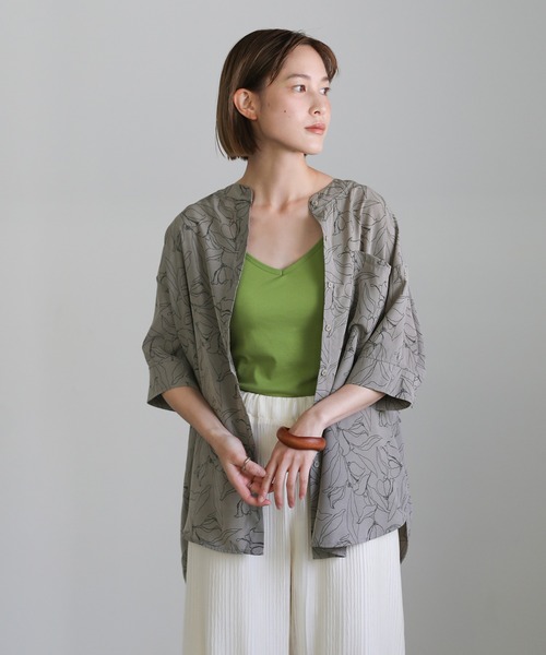 select MOCA（セレクトモカ）の「2021 SS スタンドカラー花柄ルーズシャツ（シャツ/ブラウス・レディース・ブラック/ライトベージュ/グレイッシュベージュ・FREE）」の14枚目の写真