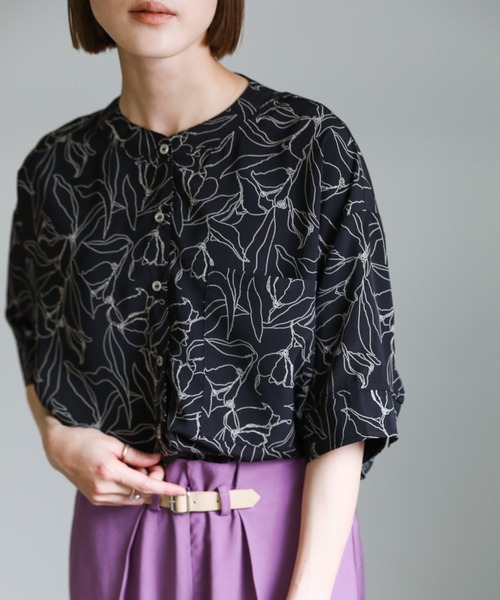 select MOCA（セレクトモカ）の「2021 SS スタンドカラー花柄ルーズシャツ（シャツ/ブラウス・レディース・ブラック/ライトベージュ/グレイッシュベージュ・FREE）」の20枚目の写真