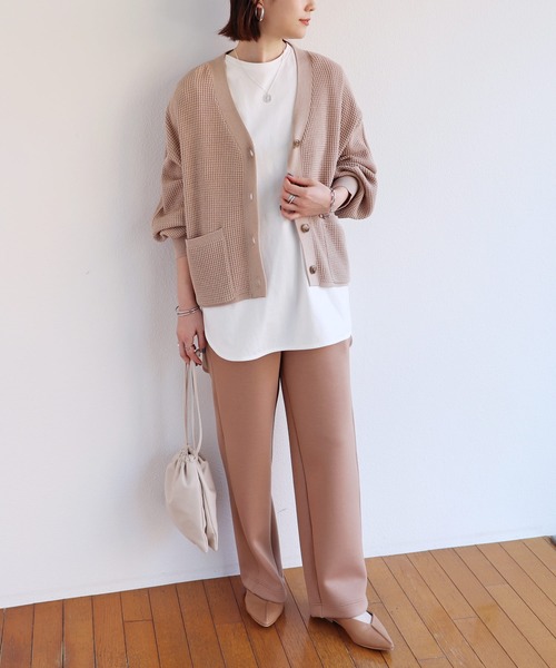 andme（アンドミー）の「ボリューム袖ワッフルニットカーディガン（カーディガン/ボレロ・レディース・ブラック/ベージュ/モカ/アイボリー・M）」の6枚目の写真