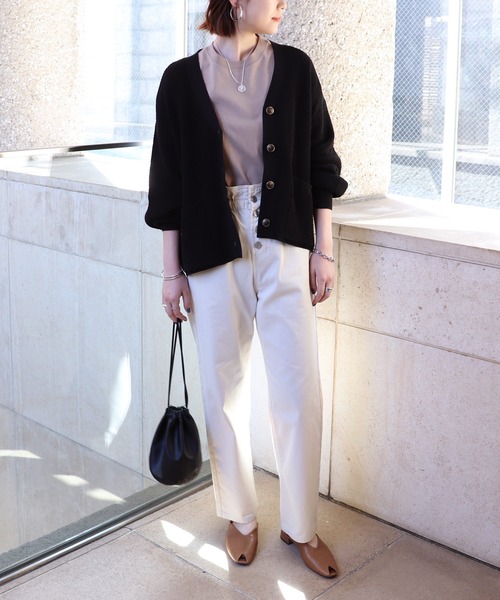 andme（アンドミー）の「ボリューム袖ワッフルニットカーディガン（カーディガン/ボレロ・レディース・ブラック/ベージュ/モカ/アイボリー・M）」の7枚目の写真