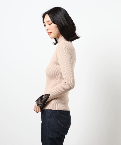 Lace Ladies（レースレディース）の「ハーフタートルネック袖口レース付き長袖リブニット（ニット/セーター・レディース・ブルーグレー/ベージュ/ブラック/アイボリー/ブラウン・FREE）」の6枚目の写真