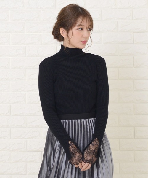【美品】ワコール プレミューラ レースニット パープル L相当 オフネック☆ セール】オフショル風変形リブニットプルオーバー（ニット
