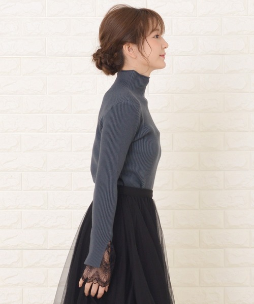 Lace Ladies（レースレディース）の「ハーフタートルネック袖口レース付き長袖リブニット（ニット/セーター・レディース・ブルーグレー/ベージュ/ブラック/アイボリー/ブラウン・FREE）」の10枚目の写真
