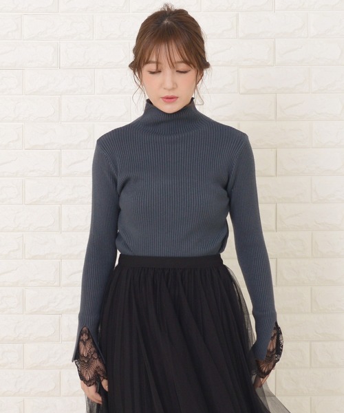 Lace Ladies（レースレディース）の「ハーフタートルネック袖口レース付き長袖リブニット（ニット/セーター・レディース・ブルーグレー/ベージュ/ブラック/アイボリー/ブラウン・FREE）」の12枚目の写真