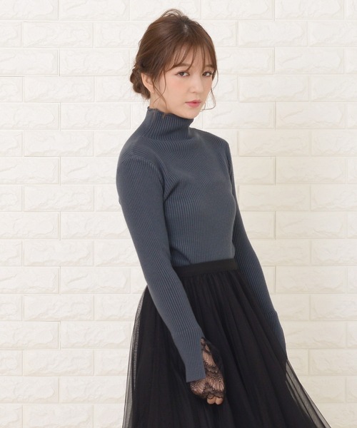 Lace Ladies（レースレディース）の「ハーフタートルネック袖口レース付き長袖リブニット（ニット/セーター・レディース・ブルーグレー/ベージュ/ブラック/アイボリー/ブラウン・FREE）」の13枚目の写真