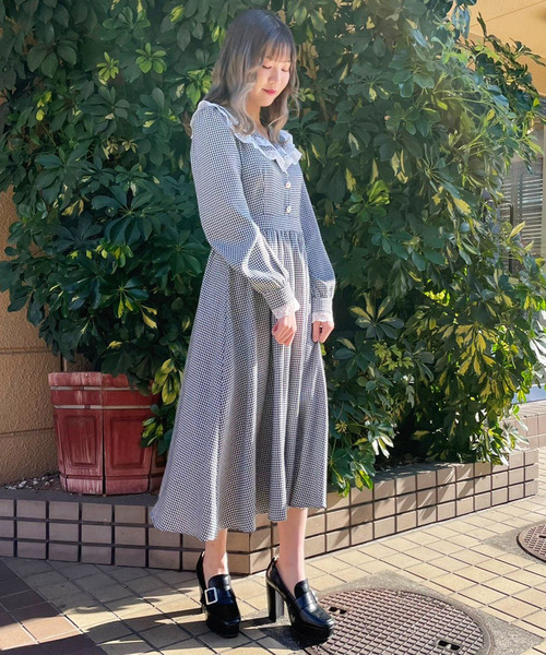 Titty Co Petit ダブルカラーチェックワンピース ワンピース Titty Co ティティーアンドコー のファッション