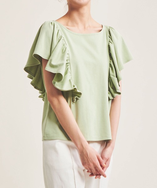 The Virgnia（ザ ヴァージニア）の「フレアスリーブカットソー（Tシャツ/カットソー・レディース・ライトグリーン/オフホワイト・FREE）」の6枚目の写真