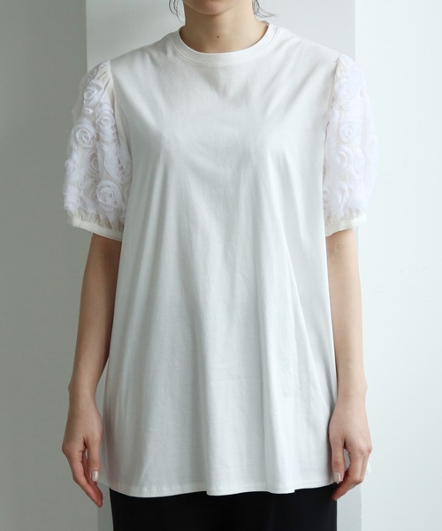 yuni（ユニ　）の「《2021 early autumn 》クルクルテープ刺繍 パフスリーブプルオーバー（Tシャツ/カットソー・レディース・ホワイト/ブラック・FREE）」の9枚目の写真