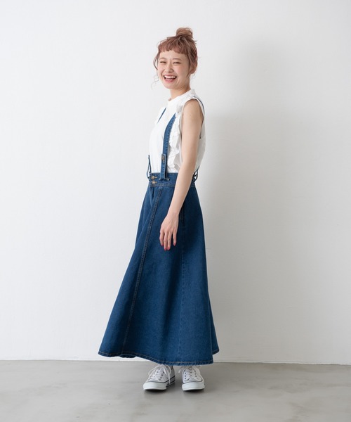 MERLOT(メルロー)の「サスペンダー付きデニムスカート(デニムスカート・レディース・インディゴブルー・MEDIUM)」の3枚目の写真