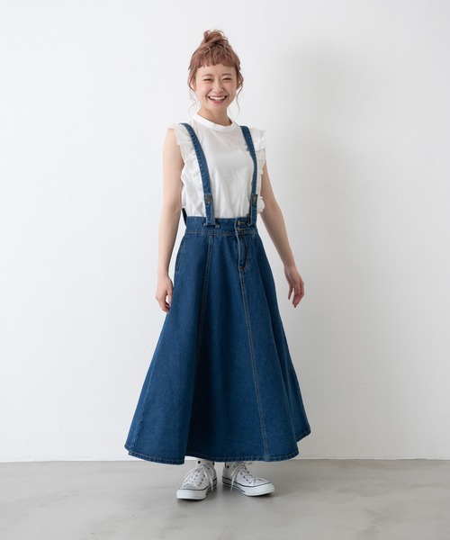 MERLOT(メルロー)の「サスペンダー付きデニムスカート(デニムスカート・レディース・インディゴブルー・MEDIUM)」の7枚目の写真