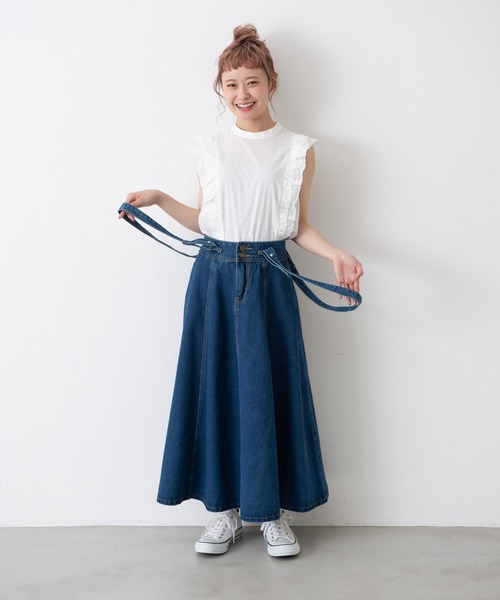 MERLOT(メルロー)の「サスペンダー付きデニムスカート(デニムスカート・レディース・インディゴブルー・MEDIUM)」の10枚目の写真